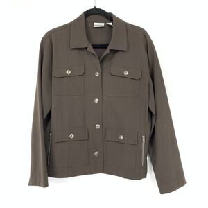 Chicos Shirt Jacket Womens Size 1 US M Brown Long Sleeve Pockets